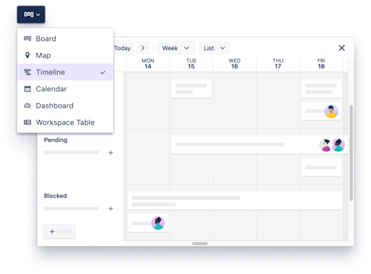 An image showing the Timeline view of a Trello board